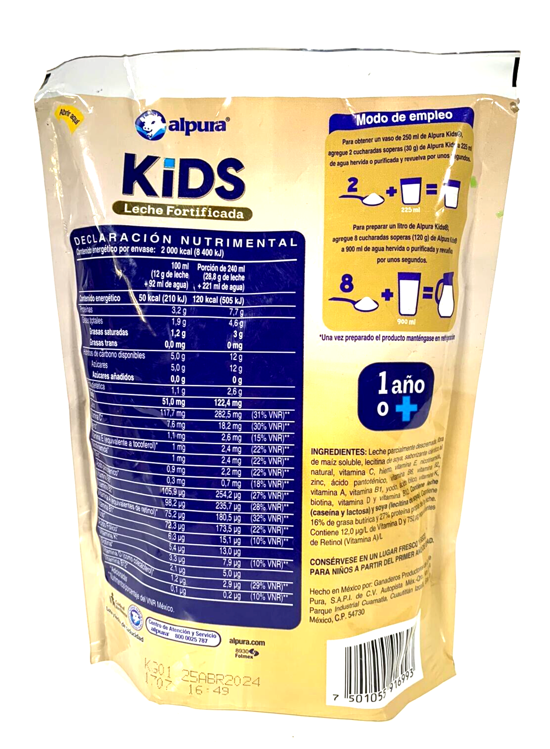 2-Pk Alpura Kids Leche Fortificada/Alpura KIDS Fortified Milk 480g/16.93oz