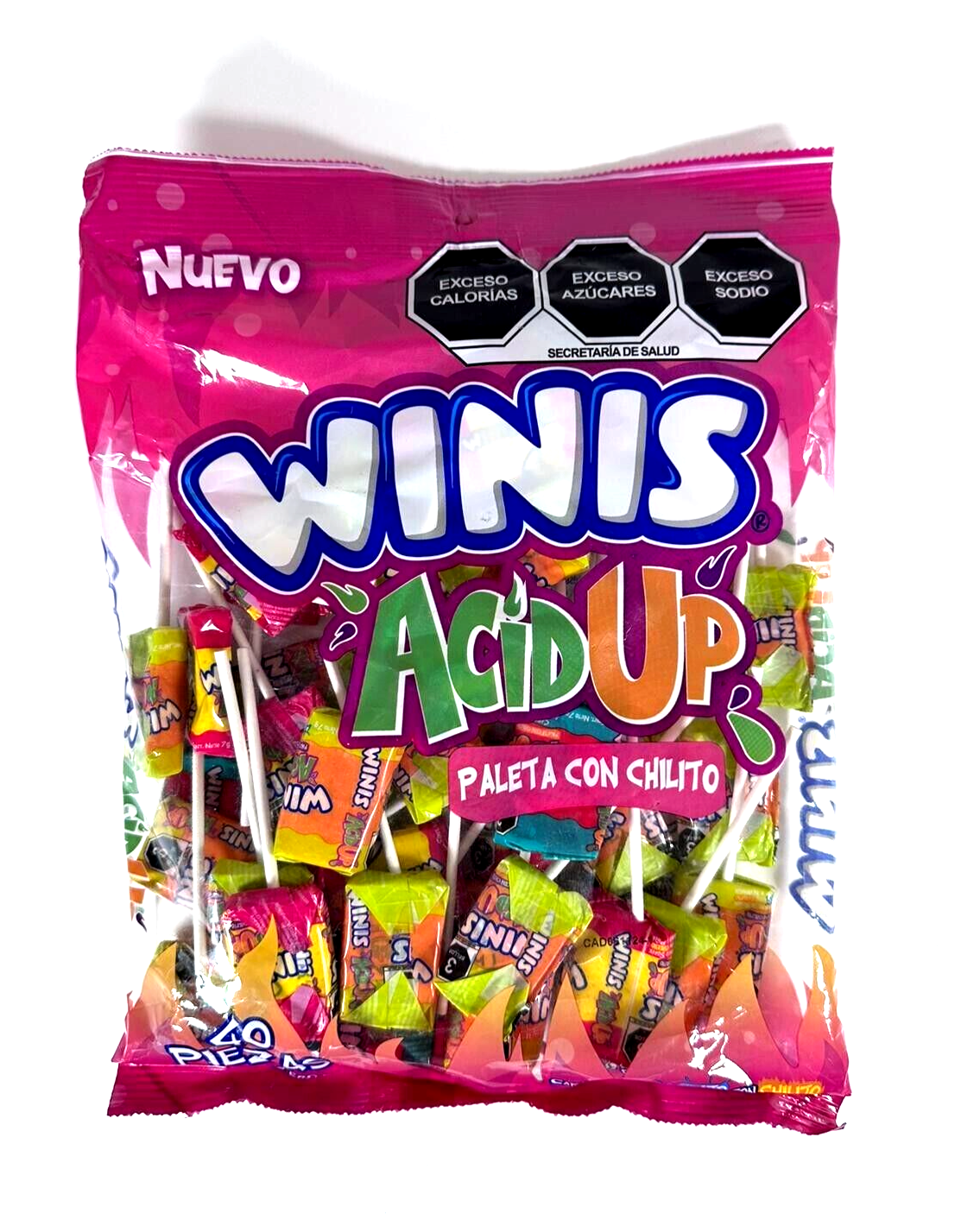 2-Pk Winis AcidUp Chili Flavored Taffy Lollipops 40pcs 280g