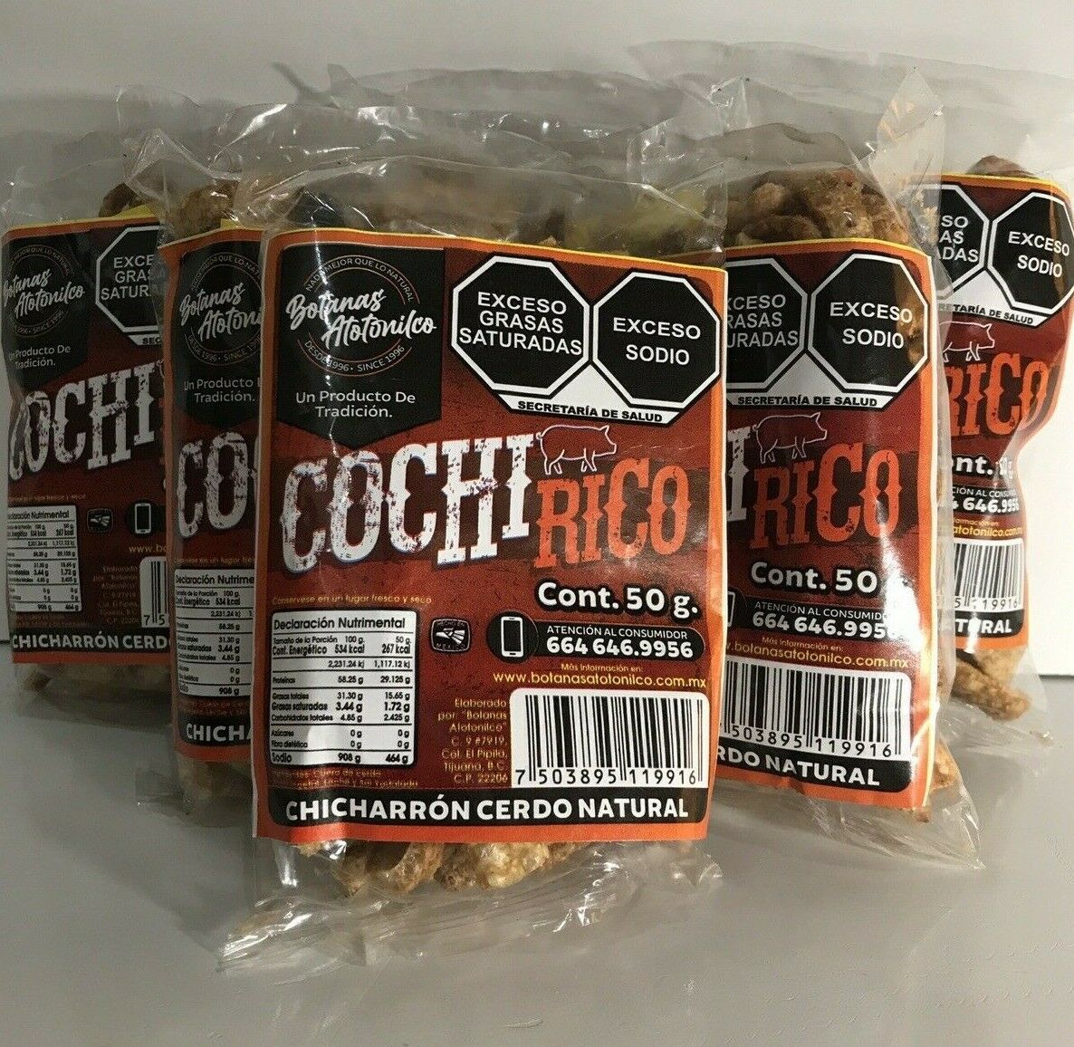 6-Pk Cochi Rico Pork Rinds Snack / Chicharrón Puerco 50gr/1.76oz each.