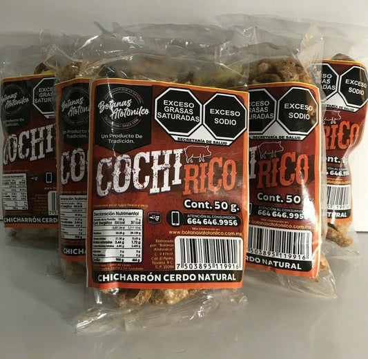 6-Pk Cochi Rico Pork Rinds Snack / Chicharrón Puerco 50gr/1.76oz each.