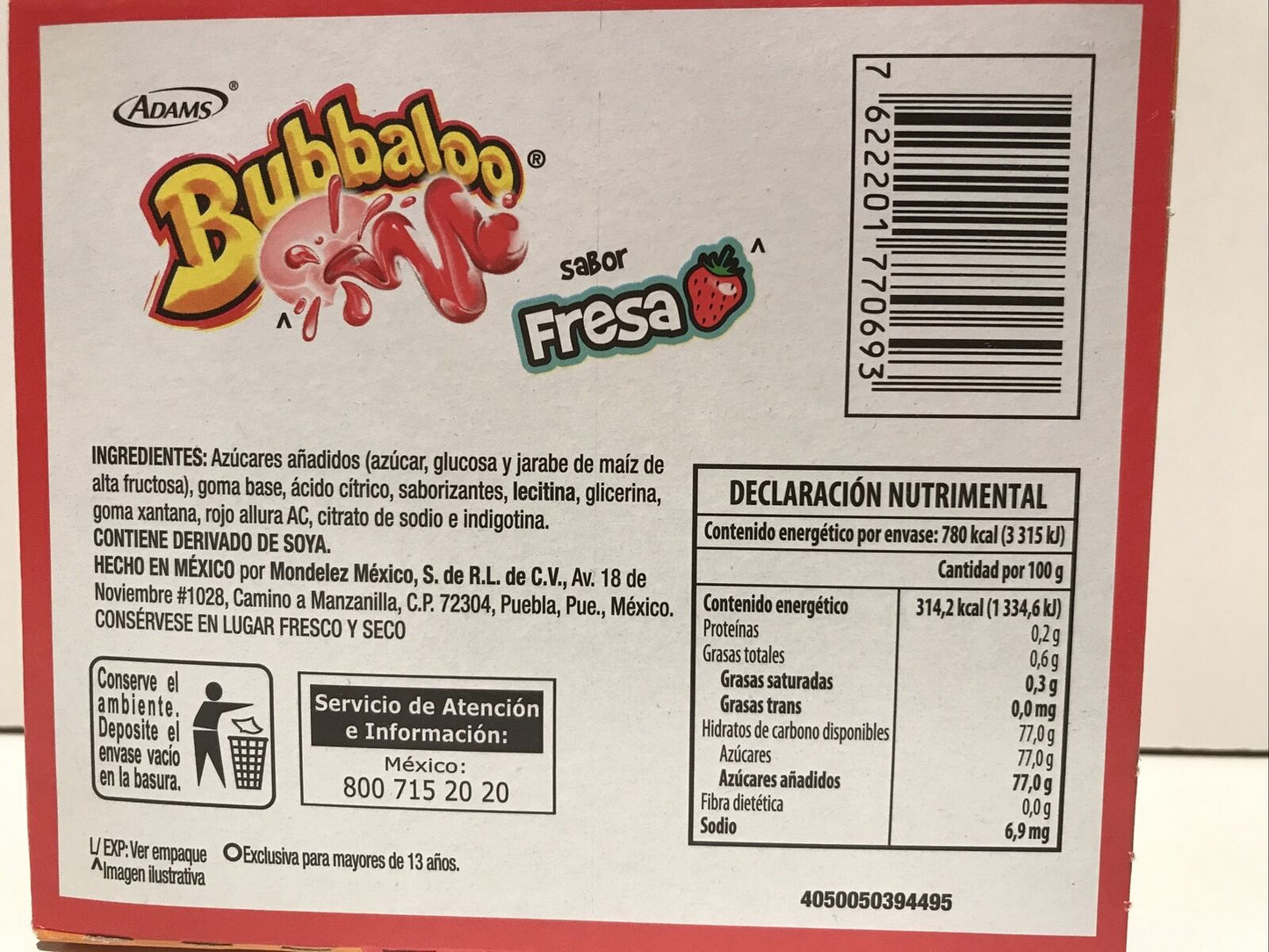 2-Pk Bubbaloo Gum Strawberry & Mint / Bubbaloo Chicle Sabores  255gr/8.99oz