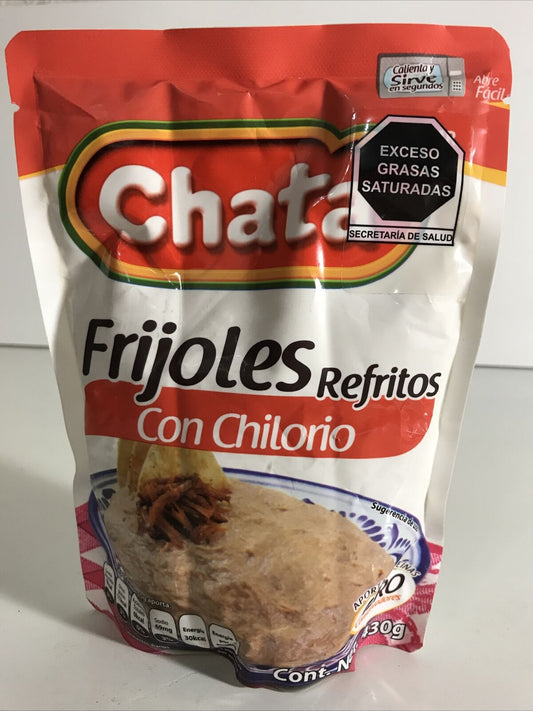 4-Pack Chata Refried Beans W/Chilorio / Frijoles Refritos C/Chilorio 430g/15oz