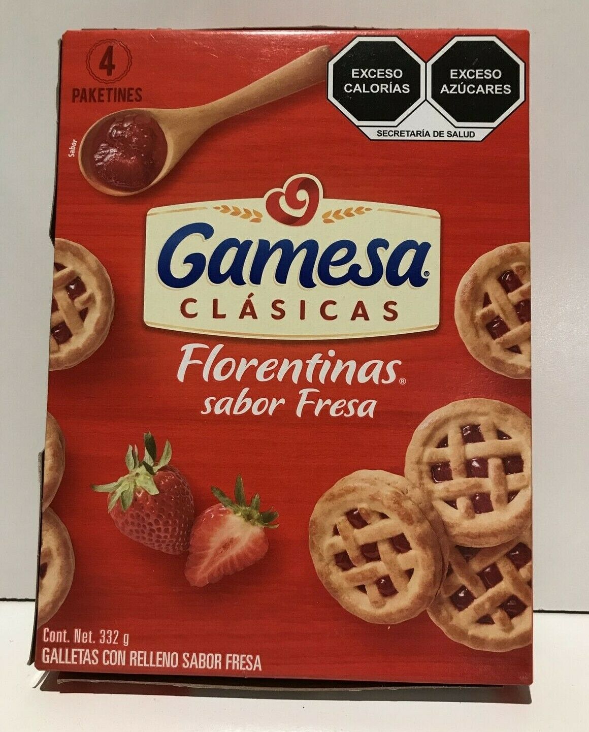 4-Pks Florentinas Strawberry Filling Cookies/ Florentinas Fresa 332gr / 11.7oz