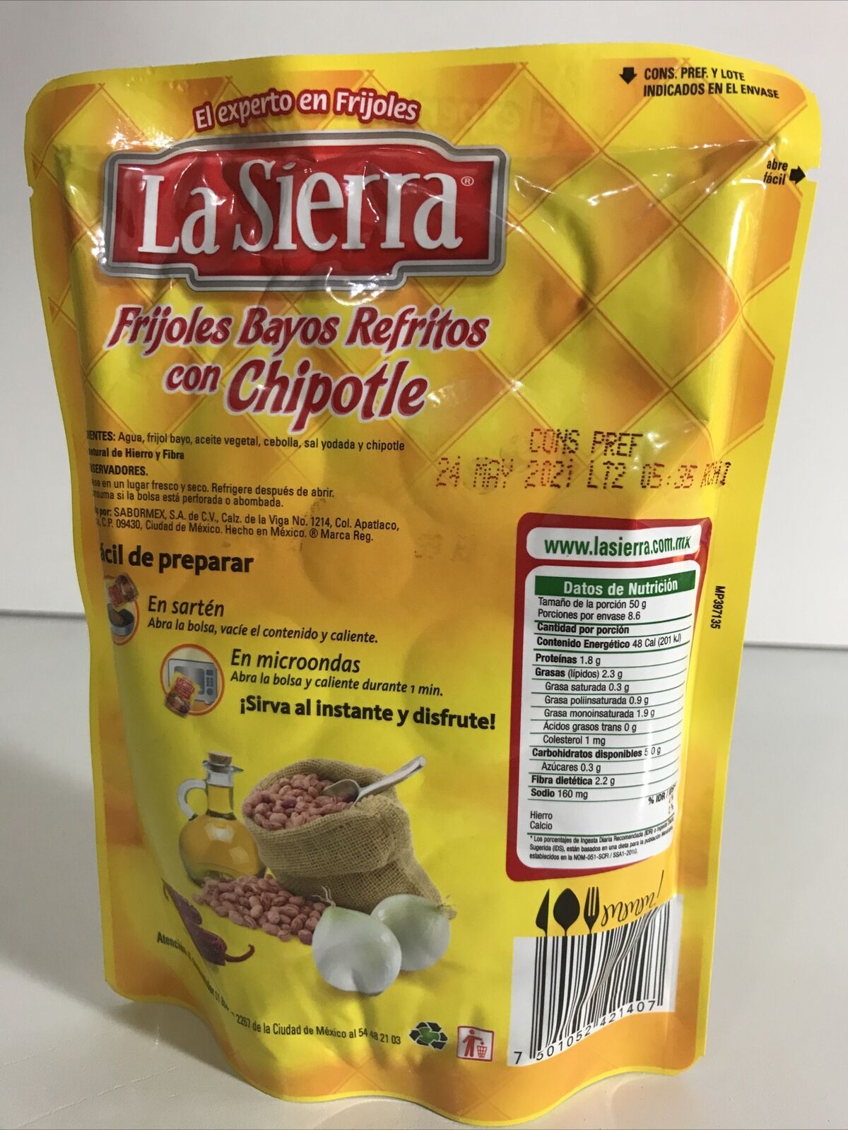 4-Pack La Sierra Mexican Refried Beans w/Chipotle / Frijoles Bayos Chipotle 430g/15oz