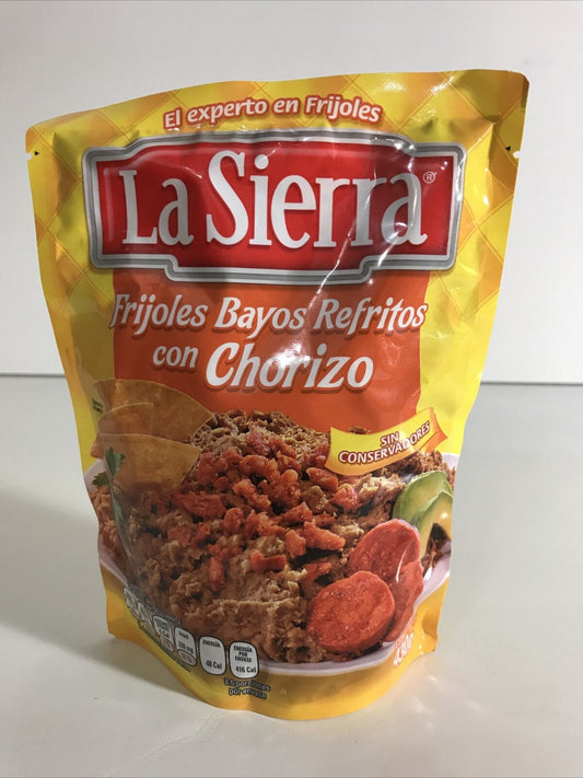 4-Pack La Sierra Mexican Refried Beans / Frijoles Bayos c/ Chorizo Ref. 430g/15oz