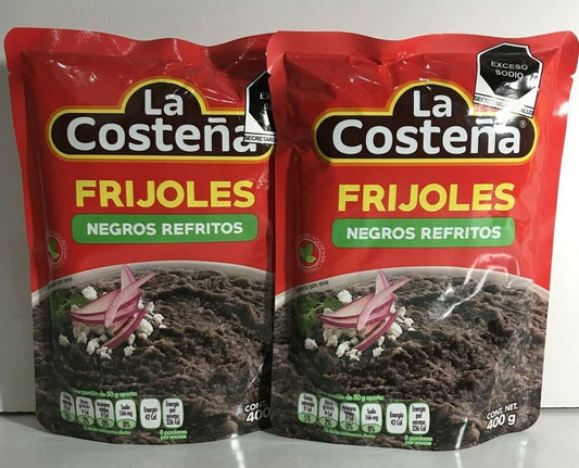 4-Pack La Costeña Black Refried Beans / Frijoles Negros Refritos. 400gr/14.11oz