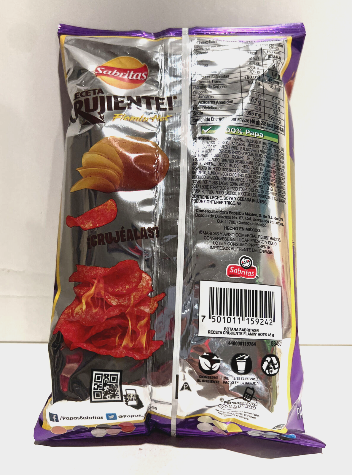 6-Pk Sabritas Receta Crujiente Flamin Hot 46gr/1.62oz