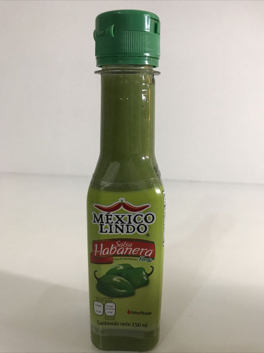 5-Pack Mexico Lindo Green Habanero Hot Sauce / Salsa Habanera Verde. 150ml/5oz