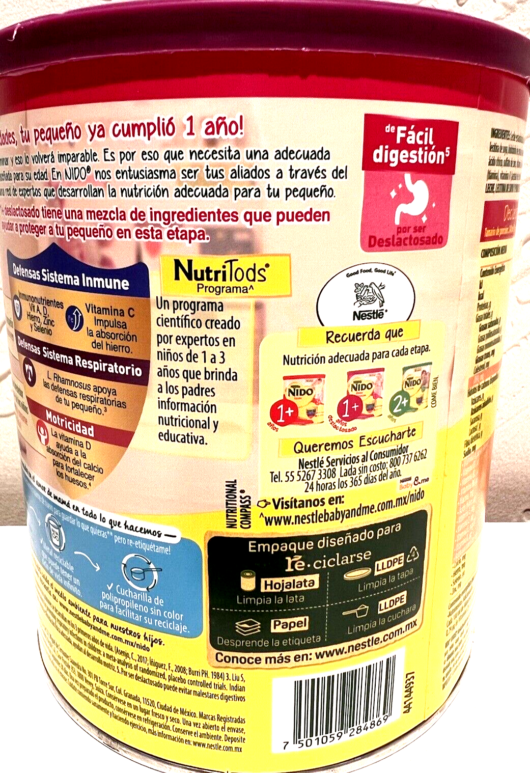 Nestle Nido Non-Lactose Powdered Milk ages 1-3/ Nestle Nido deslactosado 800gr