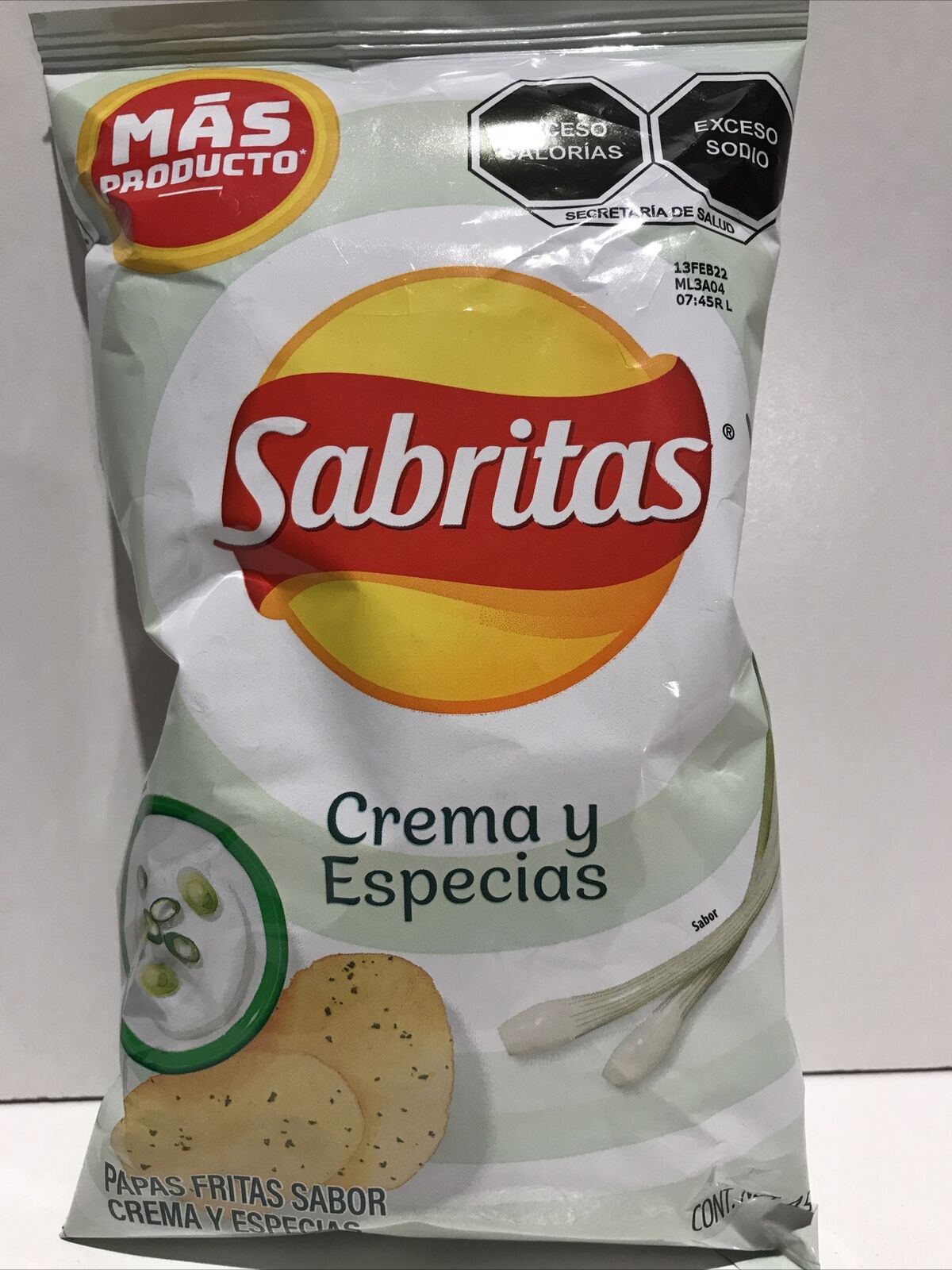 6-Pk Sabritas Crema y Especias Sour Cream Potato Chips 45gr/1.59oz