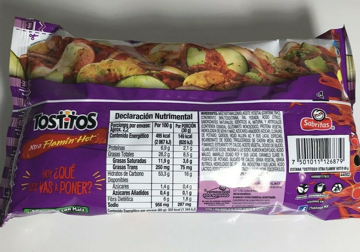 6-Pk Tostitos Flamin’Hot Chips Extra Hot / Tostitos Flamin' Hot  65gr/2.24oz