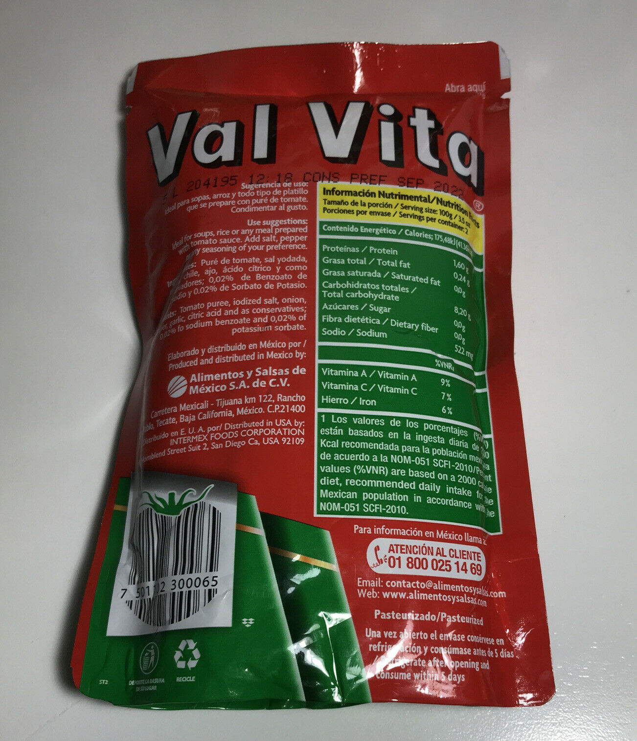 6-Pk Val Vita Traditional Tomato Sauce Spanish Style / Pure Tomate Val Vita  200gr/7oz