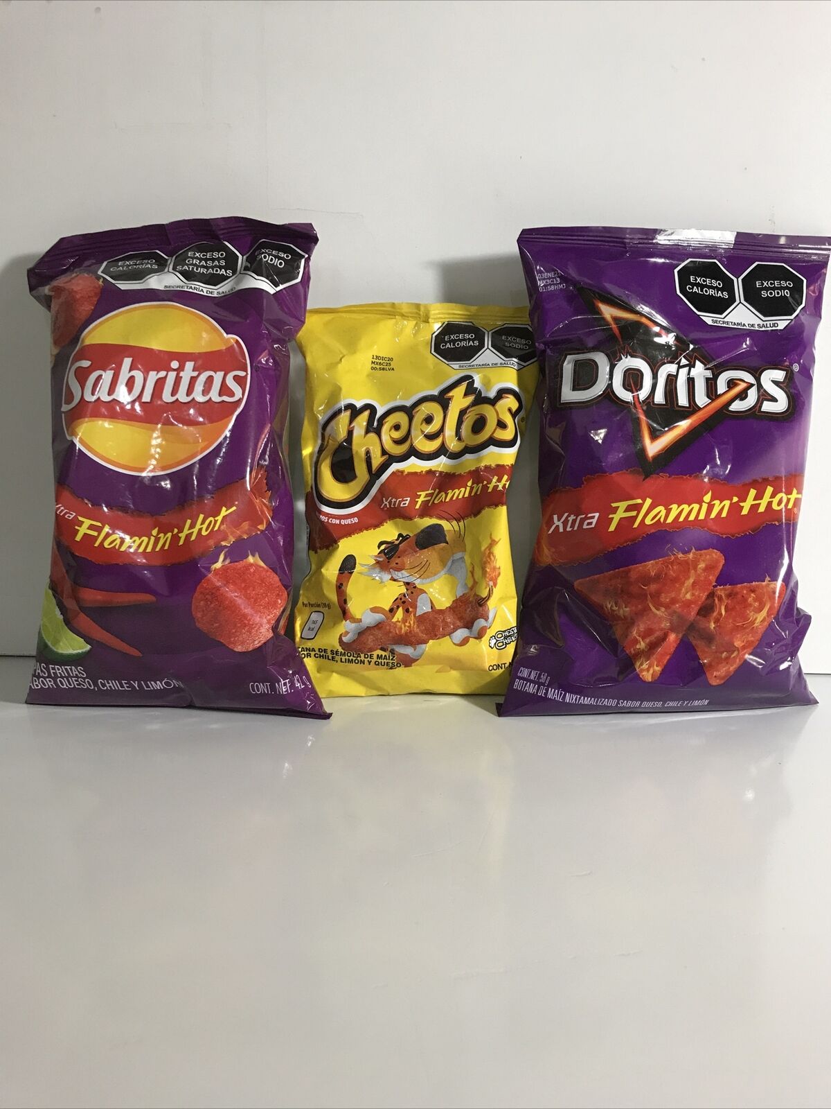 6-Pk Variedad Sabritas Doritos, Cheetos Variety Chips Extra Flamin Hot 45g