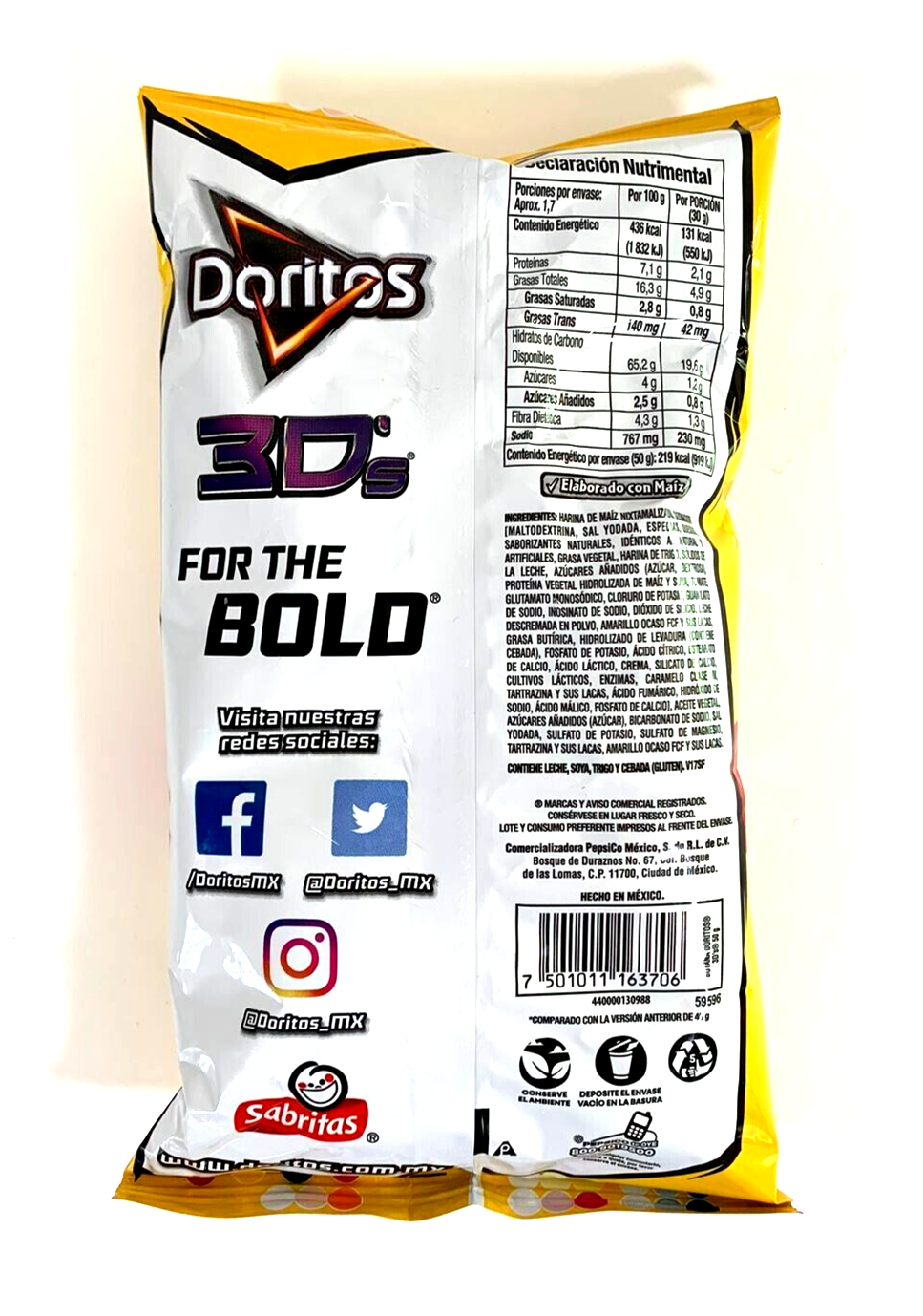 6-Pk Mexican Doritos 3D's Queso/Cheese 50g/1.76oz