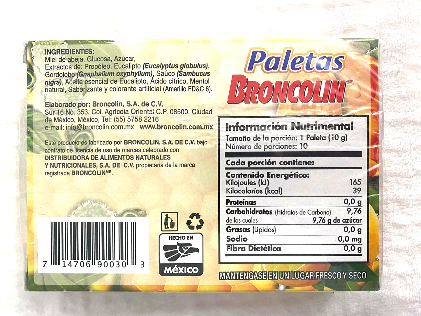 Broncolin Cough Relief Lollypops / Broncolin paletas c/miel de abeja 10CT