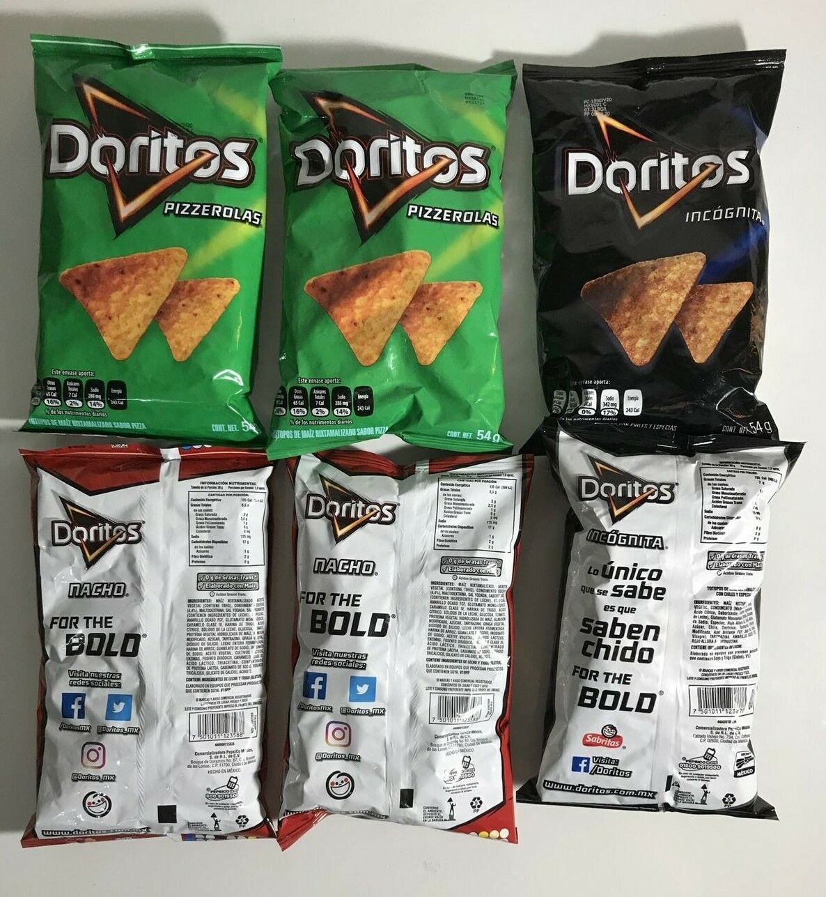 6-Pk Mex Doritos Assorted Pk / Doritos Pizzerolas, Incognito, Nachos 54g/1.9oz