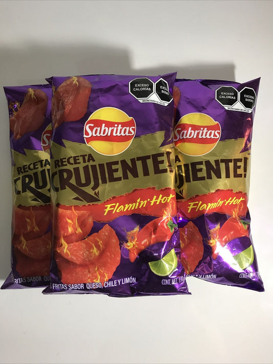 4-Pk Sabritas Receta Crujiente Flamin Hot Mexican Potato Chips 170g/6oz